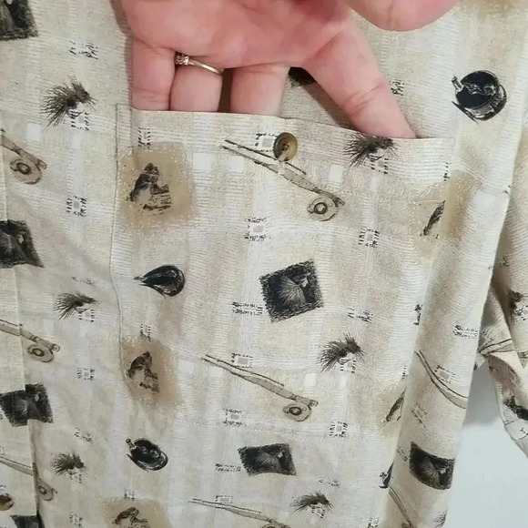 {Roundtree & Yorke} Mens Fishing Novelty Print Button-Down Casual Shir - Picture 9 of 13